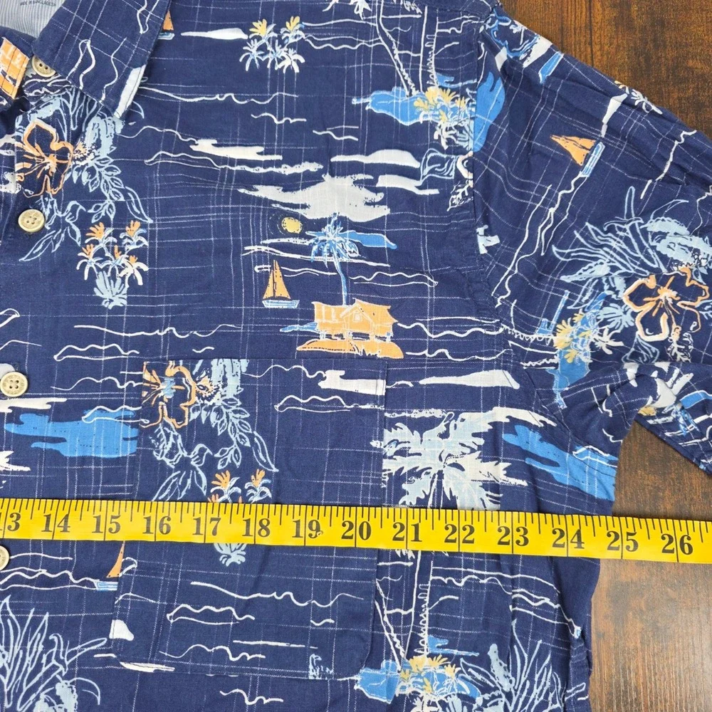 IZOD Saltwater‎ Tropical Scenic Button Down Shirt Mens XLT Blue Short Sleeve